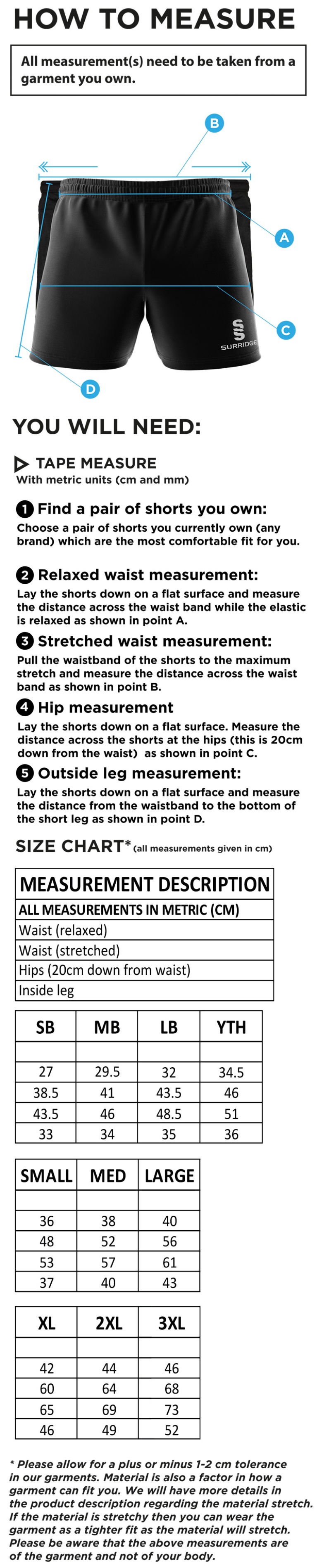 Hull University - Shorts - Size Guide