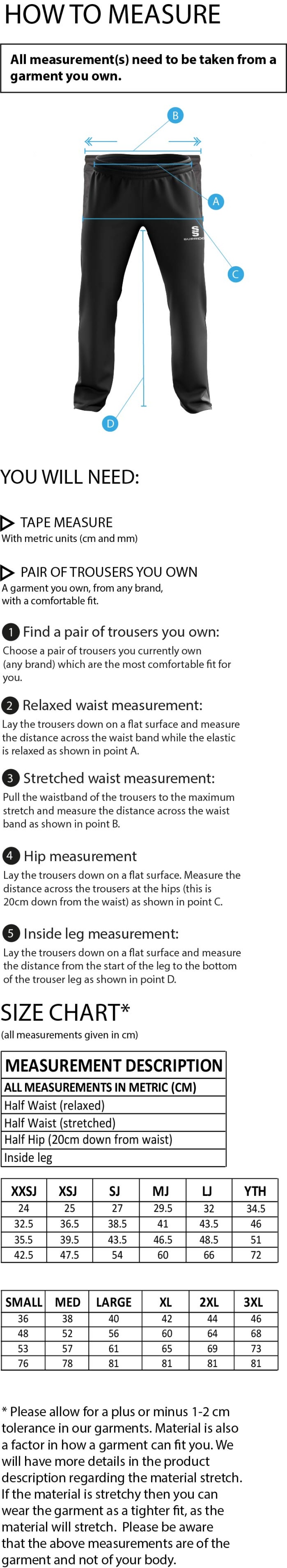 Hull University - Dual Poplin Track Pant - Men's/Unisex Fit - Size Guide