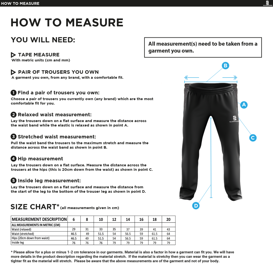 Hull University - Womens Track Pants - Size Guide