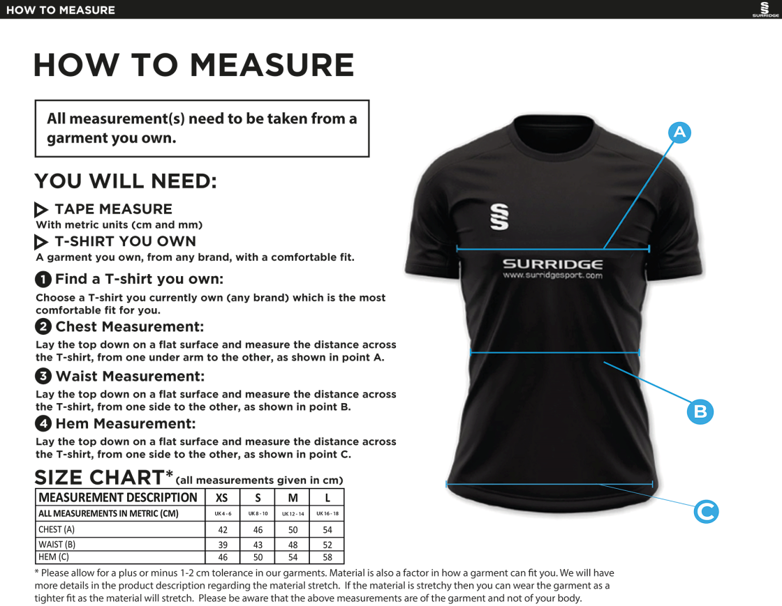 Hull University - Womens Games Shirt - Size Guide