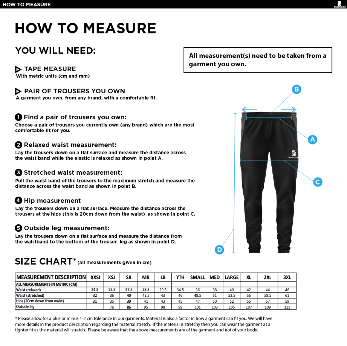 Hull University - Cricket - Tek Pants - Size Guide
