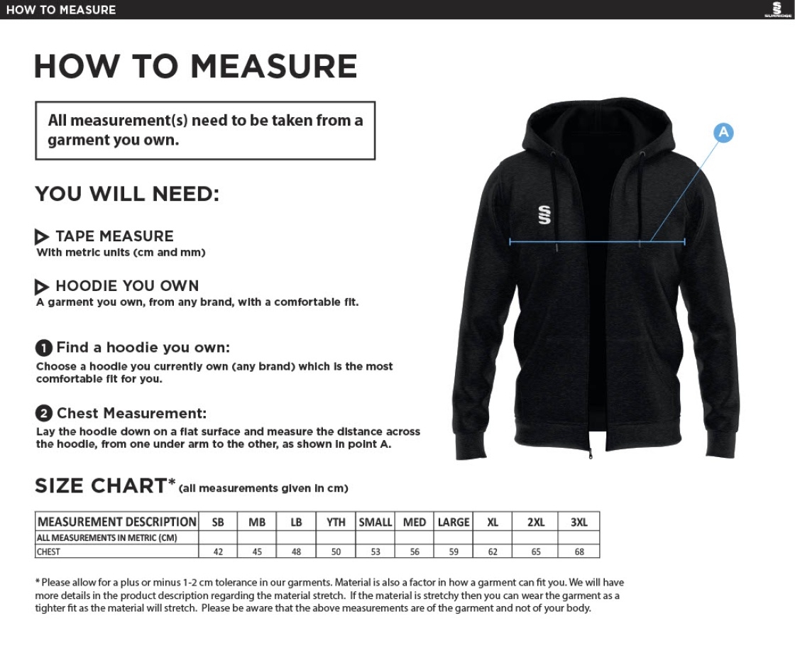 Hull University - Zip Hoodie - Size Guide