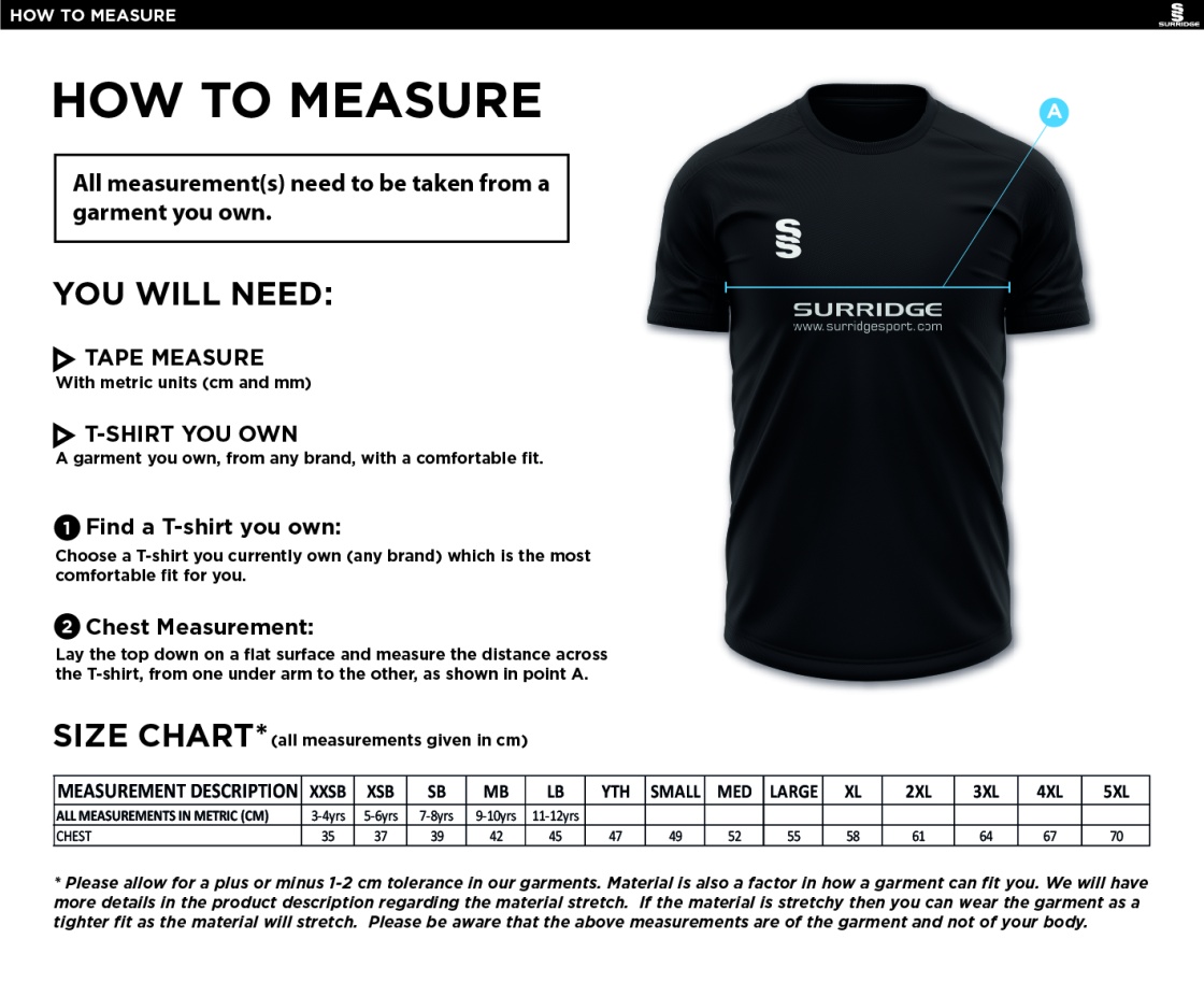 Hull University - Mens Games Shirt - Size Guide