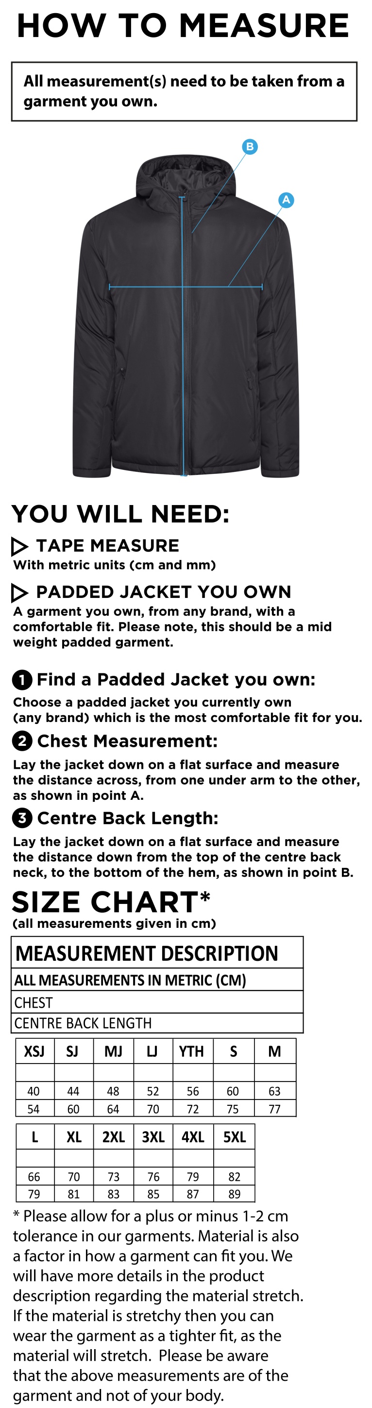 Hull University - Coaches Jacket - Size Guide