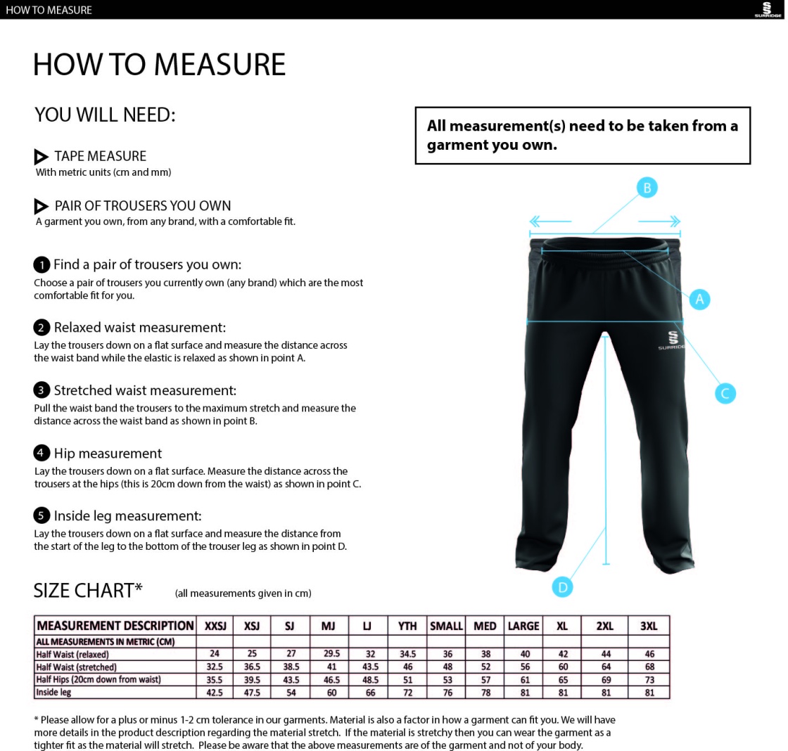 Hull University - Dual Poplin Track Pant - Men's/Unisex Fit - Size Guide