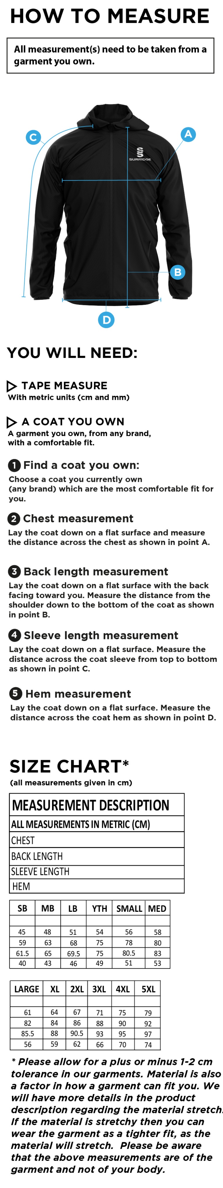 Hull University - Training Jacket - Size Guide
