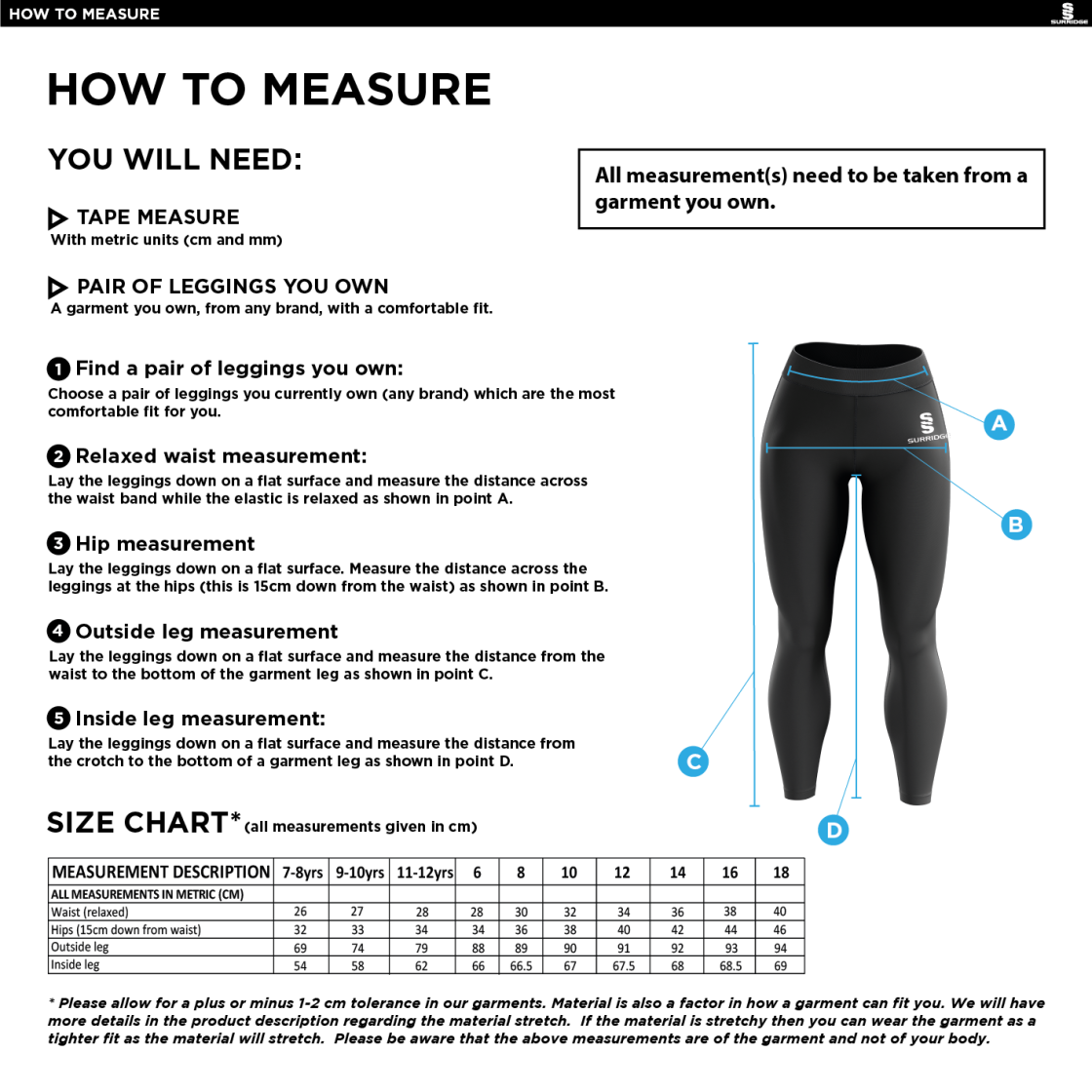 Hull University - Leggings - Size Guide