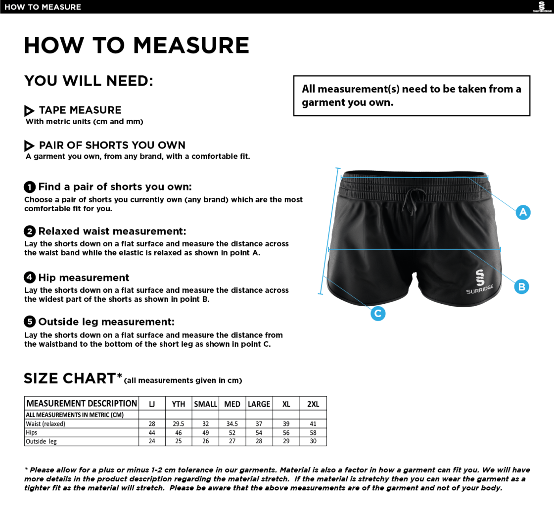 Hull University - Womens Shorts - Size Guide