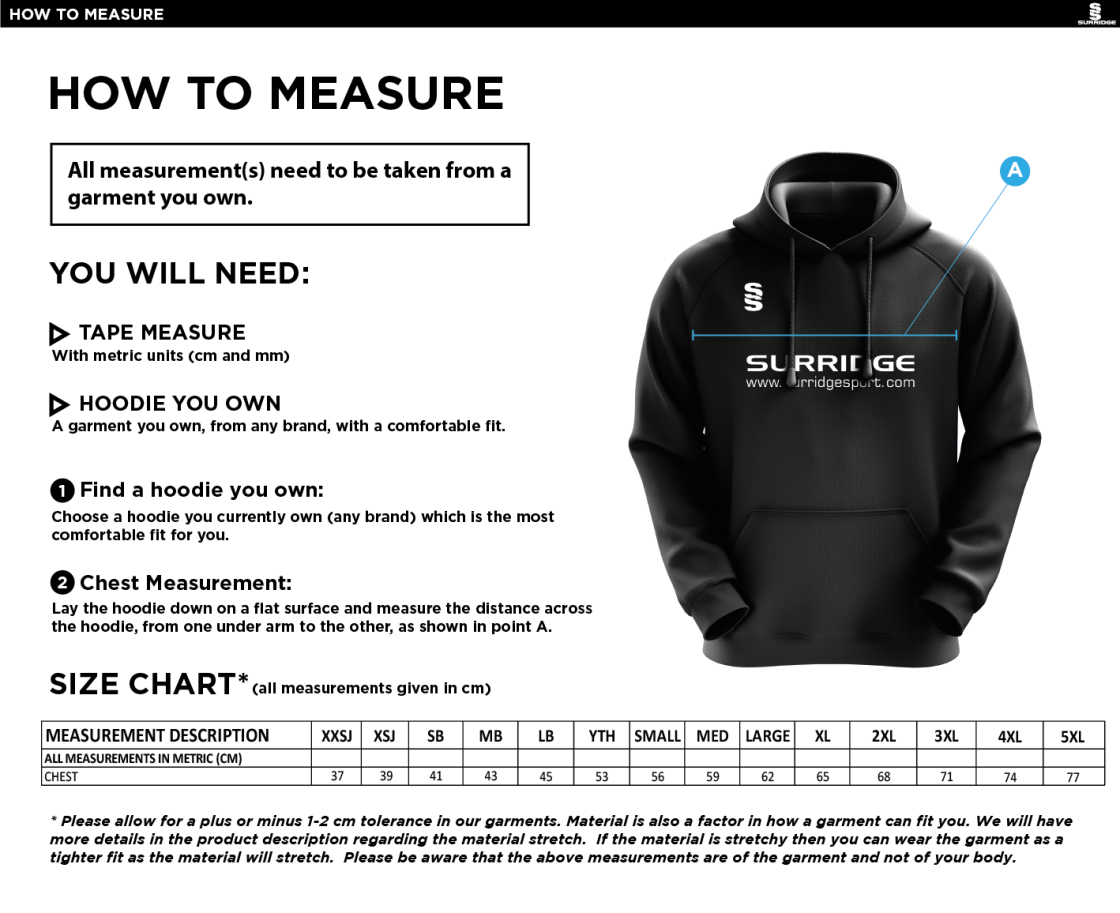 Hull University - Overhead Hoodie - Size Guide