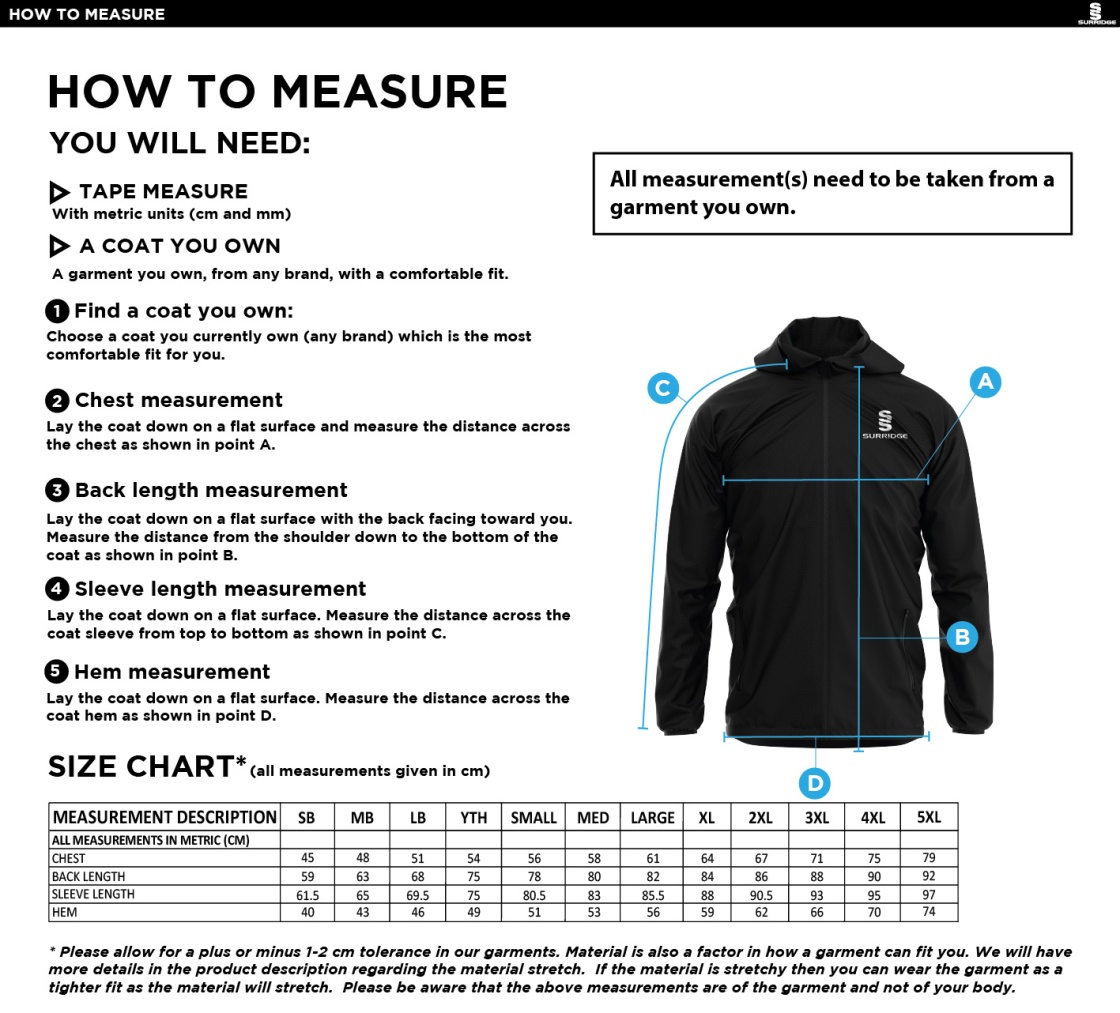 Hull University - Training Jacket - Size Guide