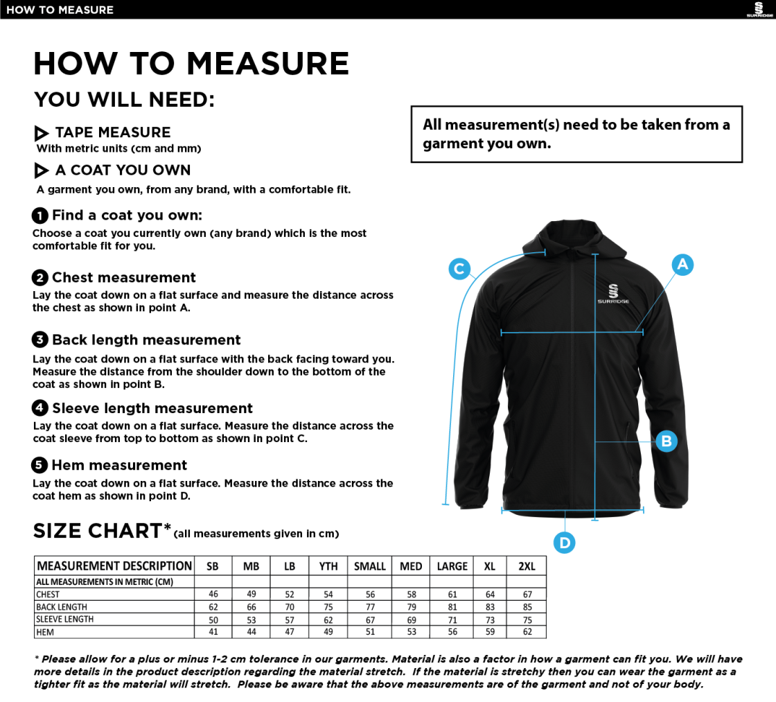 Hull University - Training Jacket - Size Guide