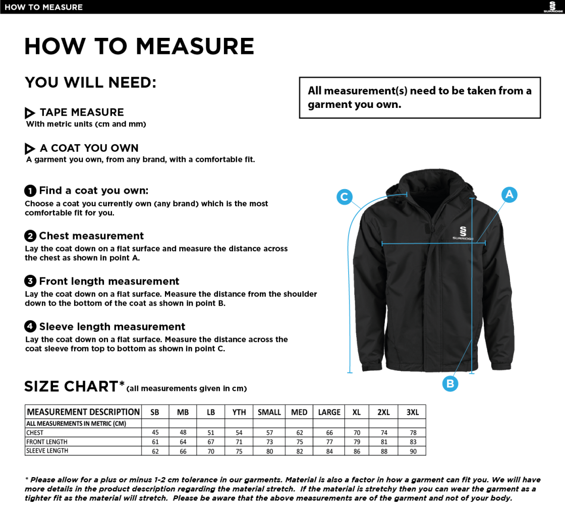 Hull University - Lined Jacket - Size Guide