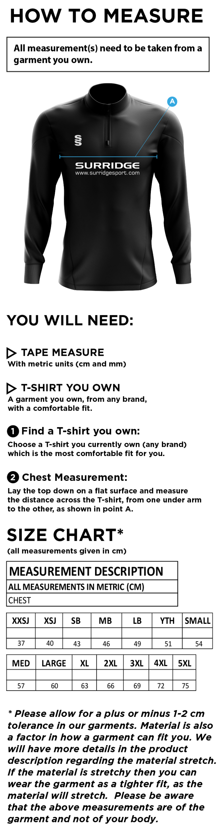 Hull University - Performance Top - Size Guide